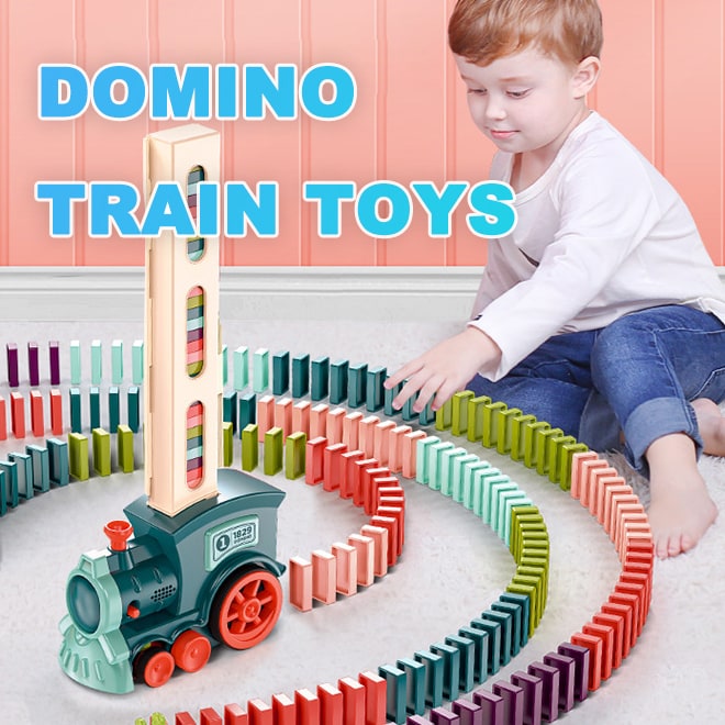 Kids' Domino Train Toy Game with Automatic Dispenser Electric Steam Locomotive Mexican Dominoes Set - Image 1