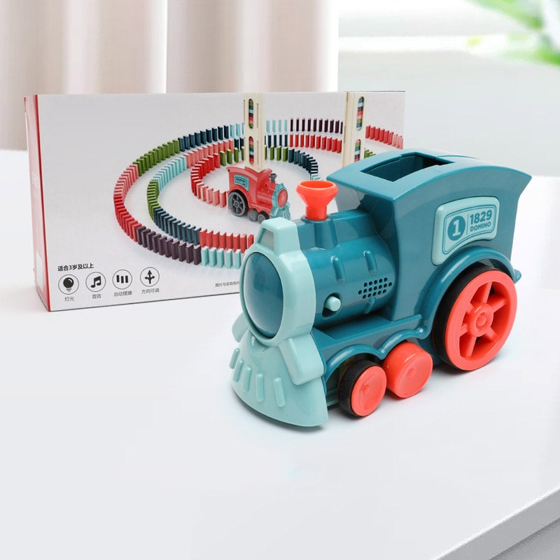 Kids' Domino Train Toy Game with Automatic Dispenser Electric Steam Locomotive Mexican Dominoes Set - Image 17