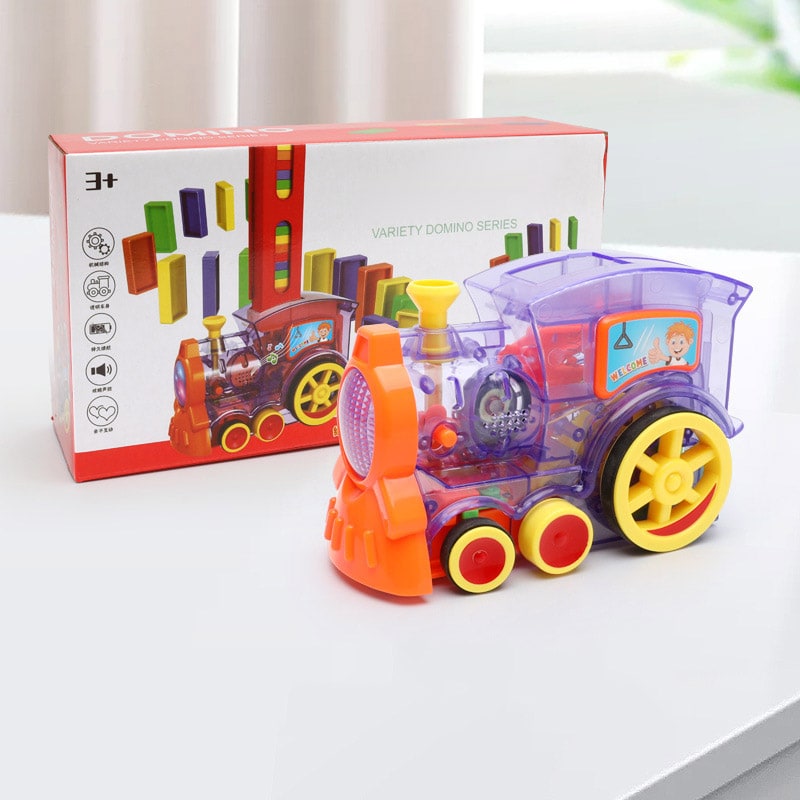 Kids' Domino Train Toy Game with Automatic Dispenser Electric Steam Locomotive Mexican Dominoes Set - Image 2