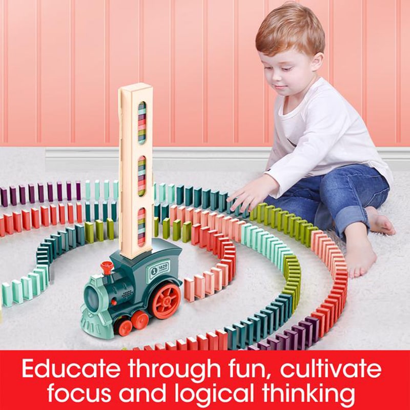 Kids' Domino Train Toy Game with Automatic Dispenser Electric Steam Locomotive Mexican Dominoes Set - Image 4
