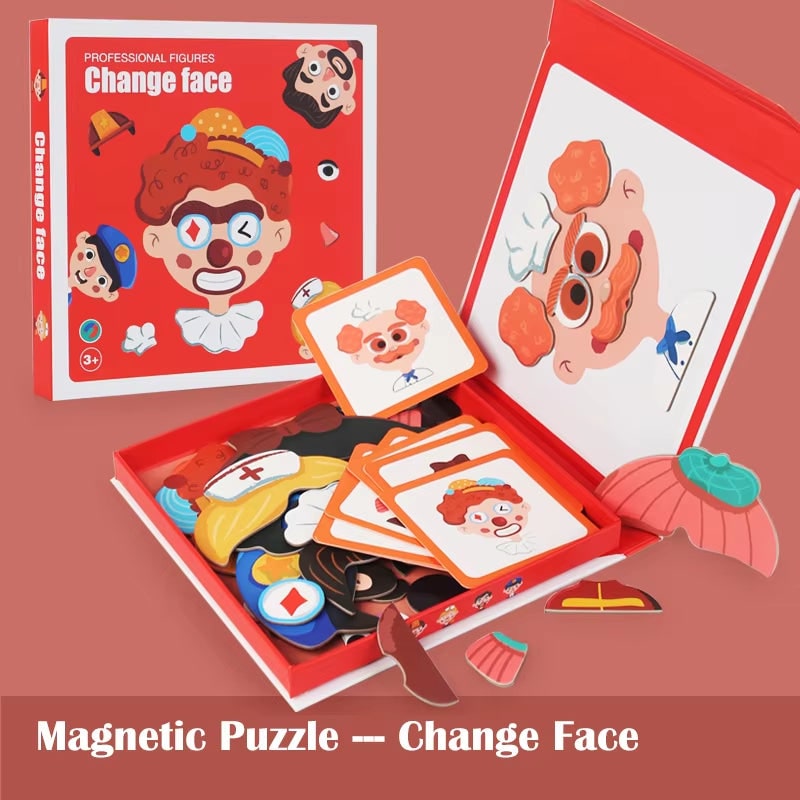 Kids''' Dress Up Dolls Magnetic Face Puzzle Book with Character Cards and Storage - Image 2