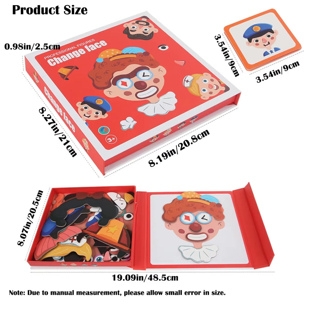 Kids''' Dress Up Dolls Magnetic Face Puzzle Book with Character Cards and Storage - Image 3