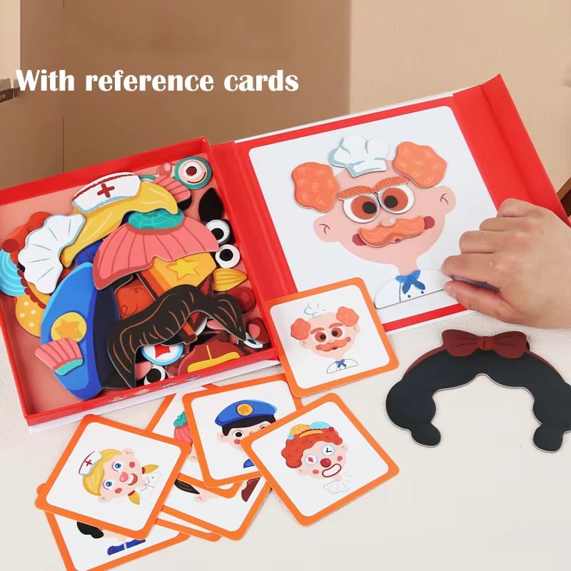 Kids''' Dress Up Dolls Magnetic Face Puzzle Book with Character Cards and Storage - Image 4