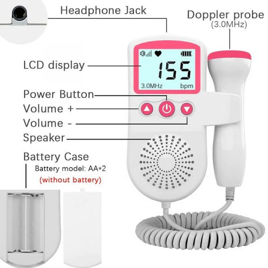 Kids' Fetal Doppler Pregnancy Monitor at Home with Backlit Lcd Display and Handheld Probe - Image 6