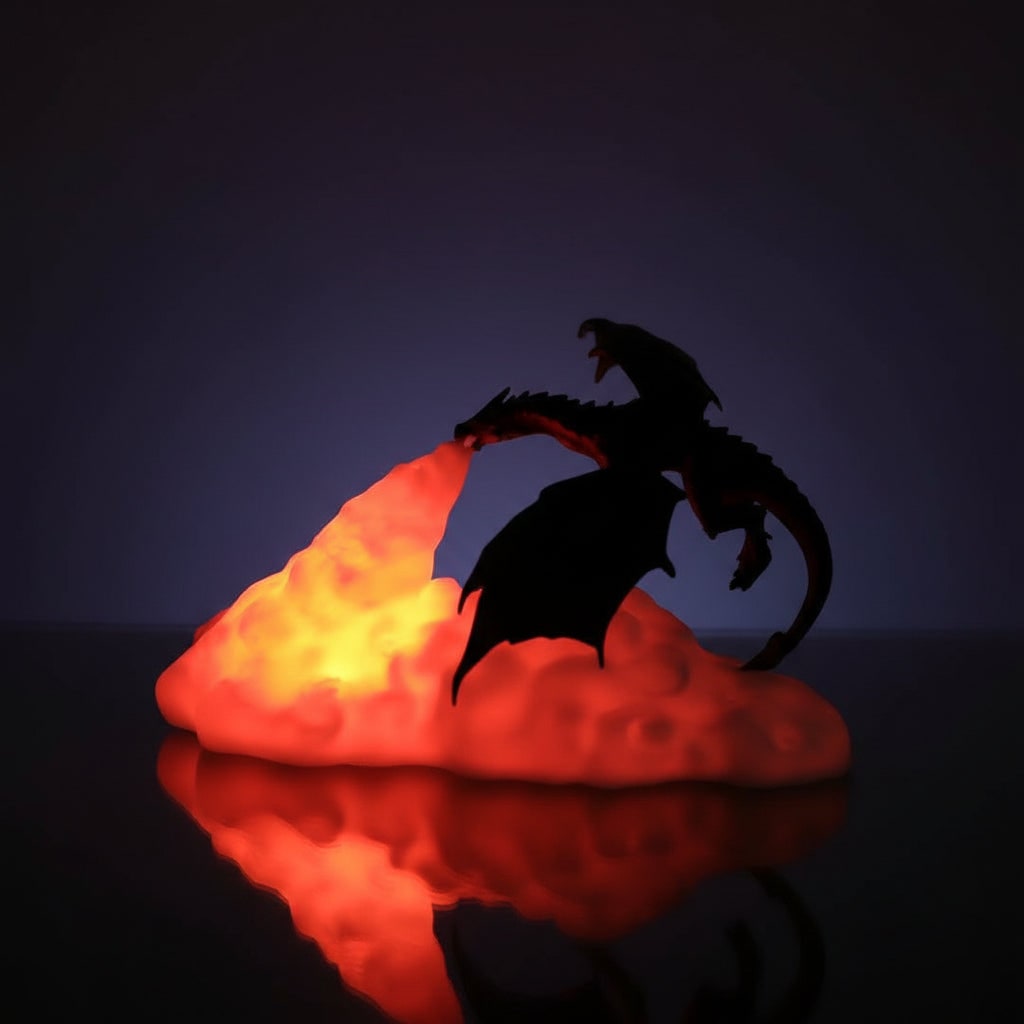 Kids' Halloween 3D Printed Dragon Night Light Lamp with LED Fire Glow Base for Room Decoration - Image 2