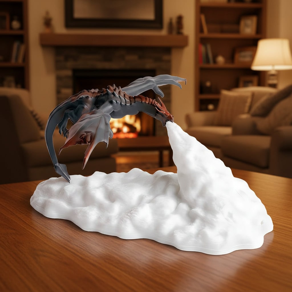 Kids' Halloween 3D Printed Dragon Night Light Lamp with LED Fire Glow Base for Room Decoration - Image 3