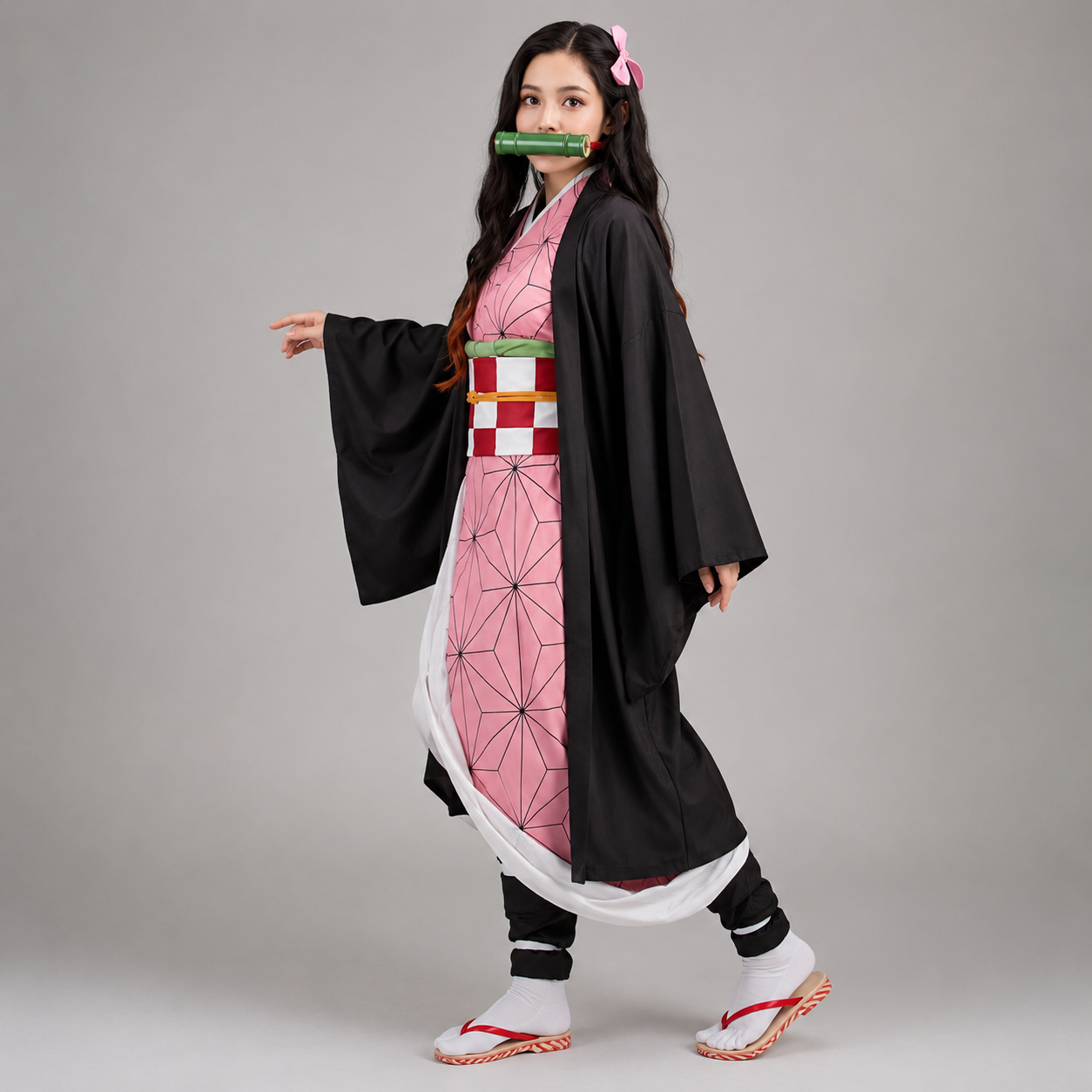 Kids' Halloween Anime Cosplay Costume and Outfit Set with Kimono Haori Jacket and Wide Leg Wraps - Image 1