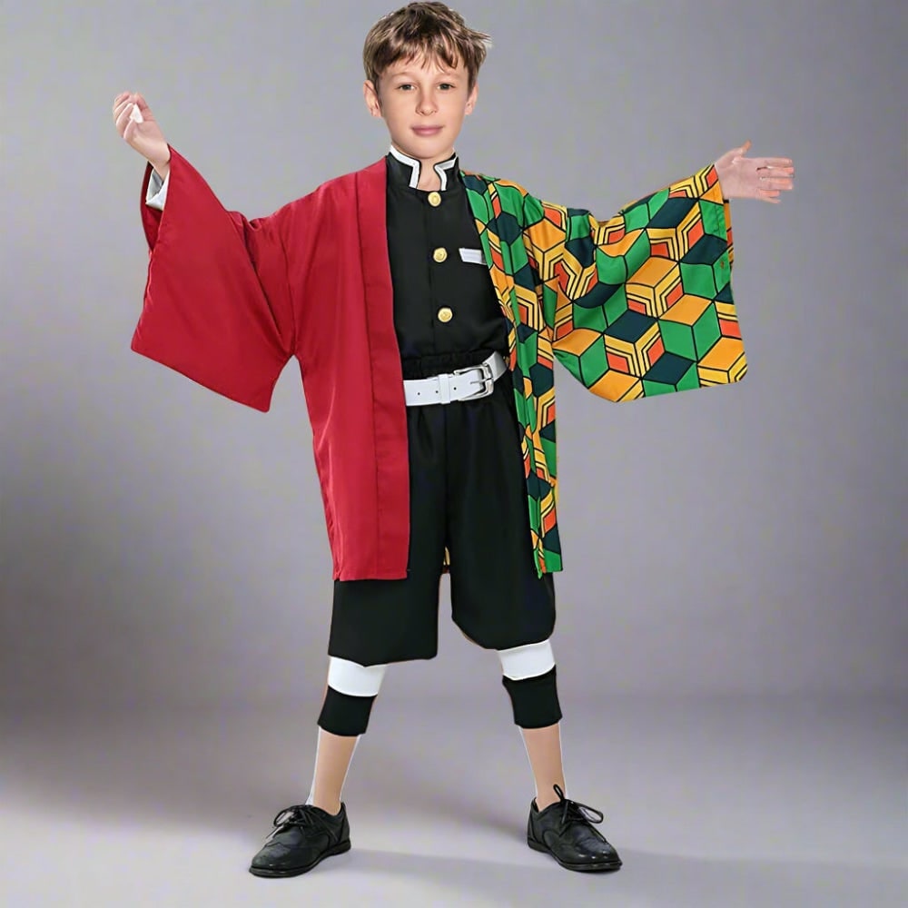 Kids' Halloween Anime Cosplay Costume and Outfit Set with Kimono Haori Jacket and Wide Leg Wraps - Image 11