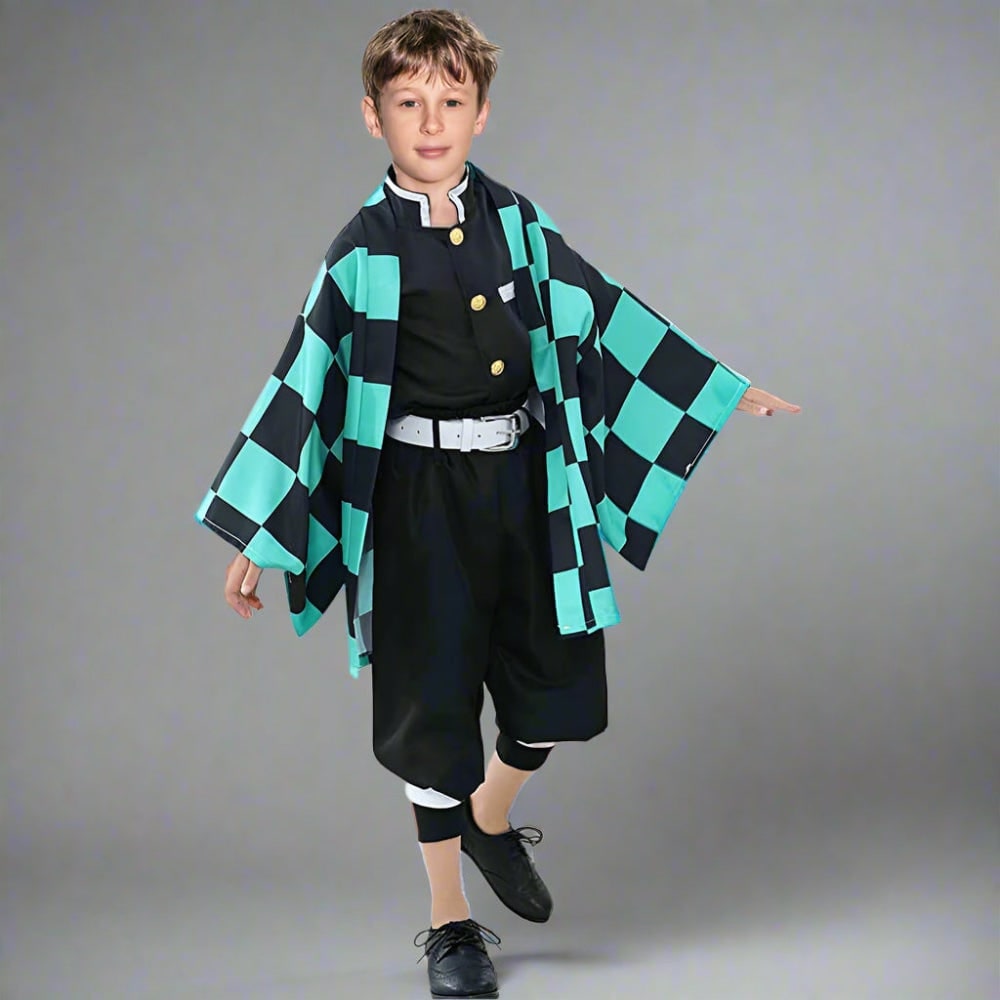 Kids' Halloween Anime Cosplay Costume and Outfit Set with Kimono Haori Jacket and Wide Leg Wraps - Image 5