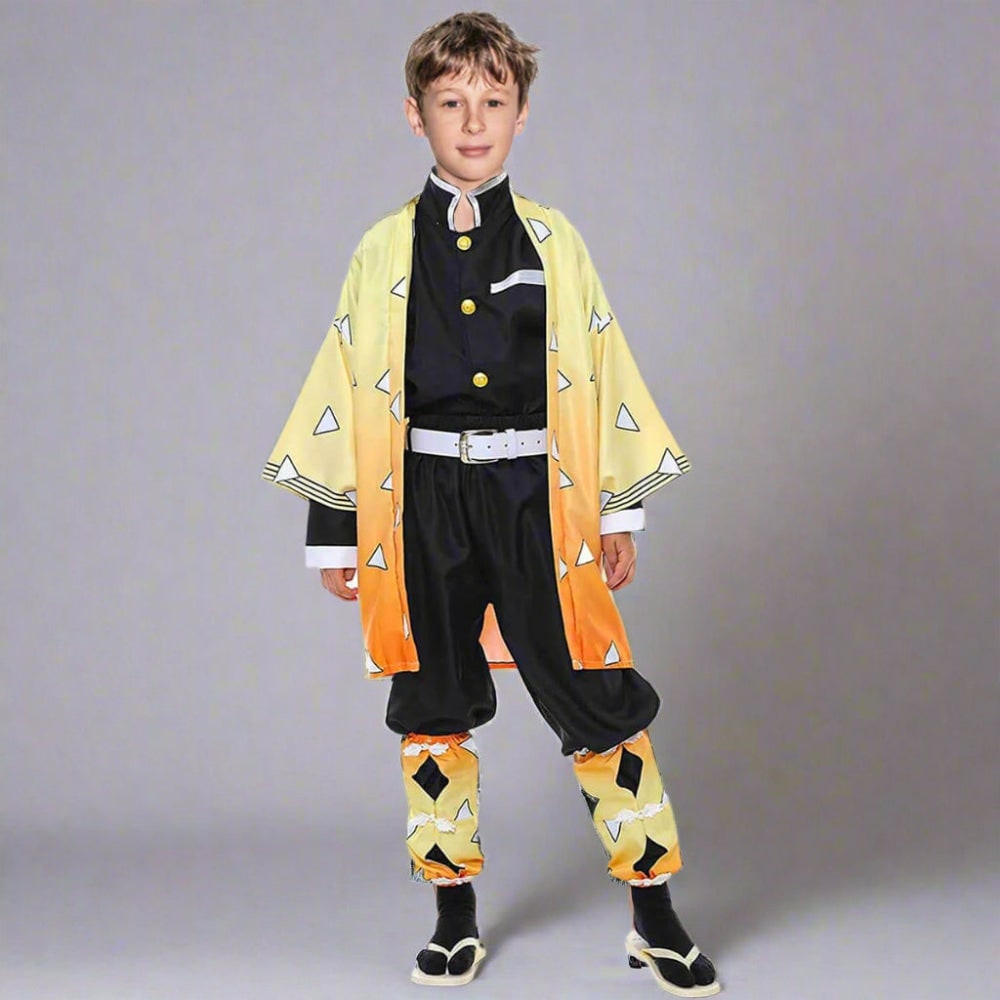 Kids' Halloween Anime Cosplay Costume and Outfit Set with Kimono Haori Jacket and Wide Leg Wraps - Image 7