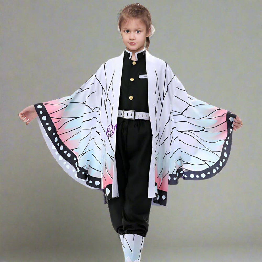 Kids' Halloween Anime Cosplay Costume and Outfit Set with Kimono Haori Jacket and Wide Leg Wraps - Image 9