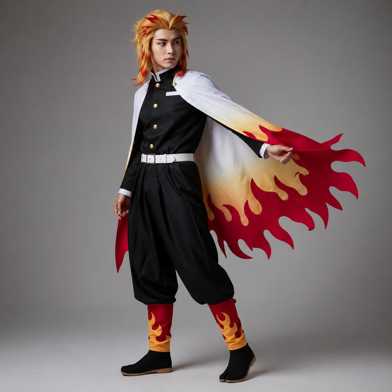 Kids' Halloween Anime Cosplay Costume and Outfits with Flame Pattern Cape Jacket and Leg Wraps - Image 2