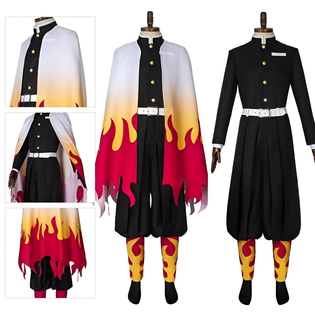 Kids' Halloween Anime Cosplay Costume and Outfits with Flame Pattern Cape Jacket and Leg Wraps - Image 3