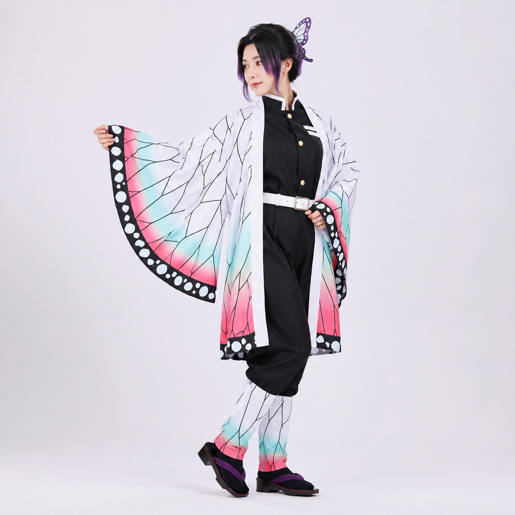 Kids' Halloween Anime Cosplay Costume with Butterfly Kimono Jacket Five-Piece Set - Image 2