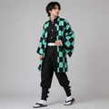 Kids' Halloween Anime Cosplay Costume with Checkered Haori Jacket and Character Accessories for Party - Image 1