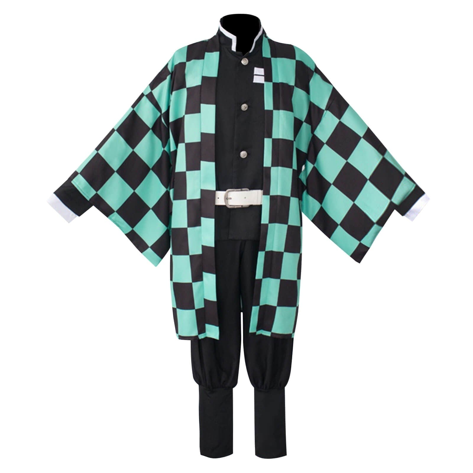 Kids' Halloween Anime Cosplay Costume with Checkered Haori Jacket and Character Accessories for Party - Image 3