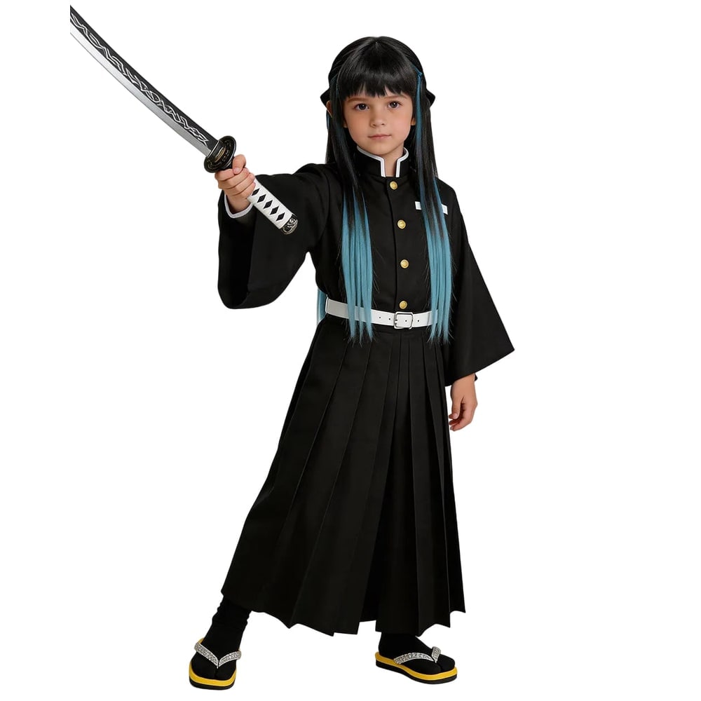 Kids' Halloween Anime Cosplay Costume with High Collar Jacket Wide-Leg Pants and Gold Buttons - Image 2