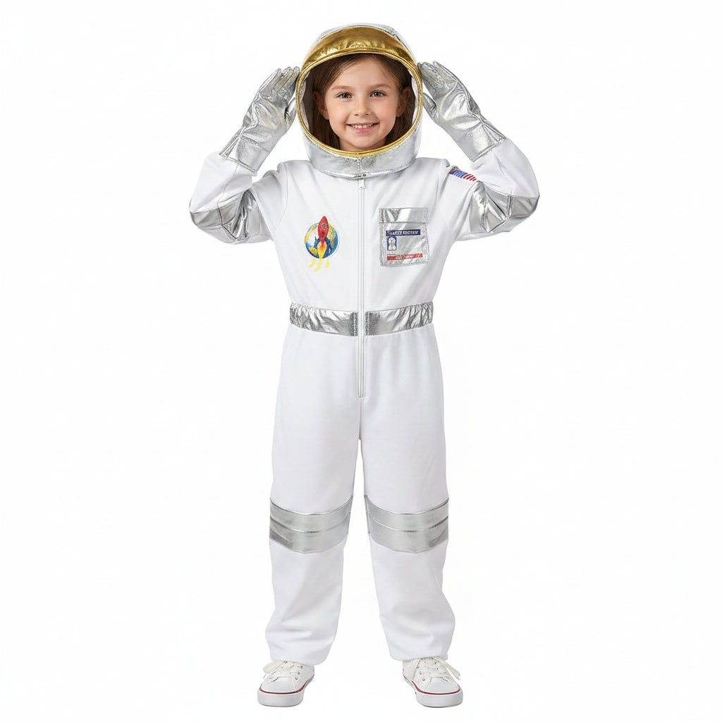 Kids' Halloween Astronaut Costume Suit with Helmet and Gloves for Space Explorer Role Play - Image 1