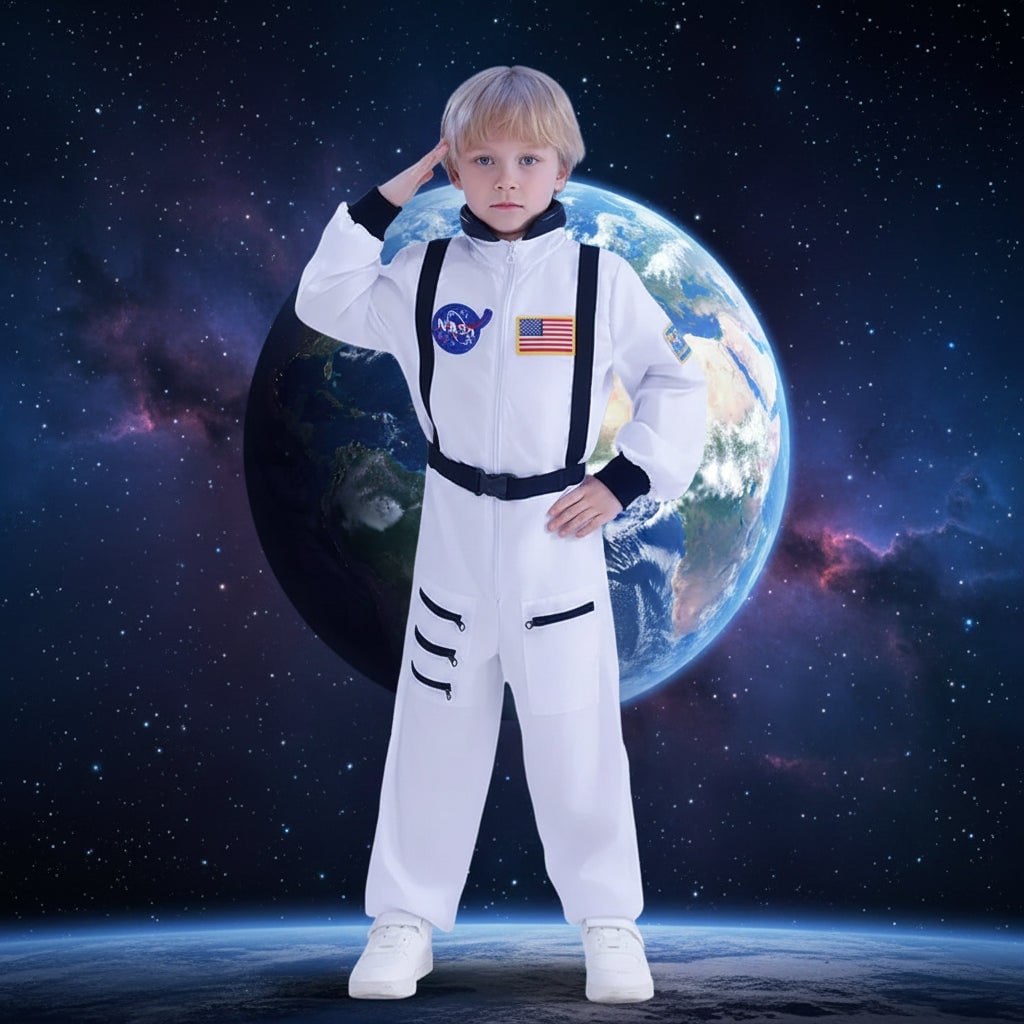 Kids' Halloween Astronaut Suit Costume for Space Patches and Jumpsuit Design Female - Image 1
