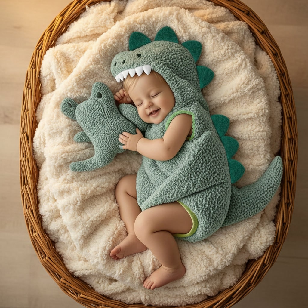 Kids' Halloween Baby Dinosaur Costume Hooded Romper with Spikes and Tail for Toddler T-Rex - Image 1