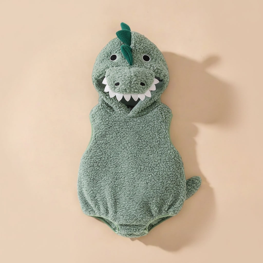 Kids' Halloween Baby Dinosaur Costume Hooded Romper with Spikes and Tail for Toddler T-Rex - Image 2