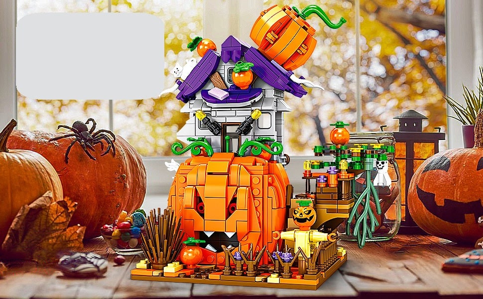 Kids' Halloween Building Blocks Magnetic Tiles Toy Set with Pumpkin House and Spooky Figures - Image 1