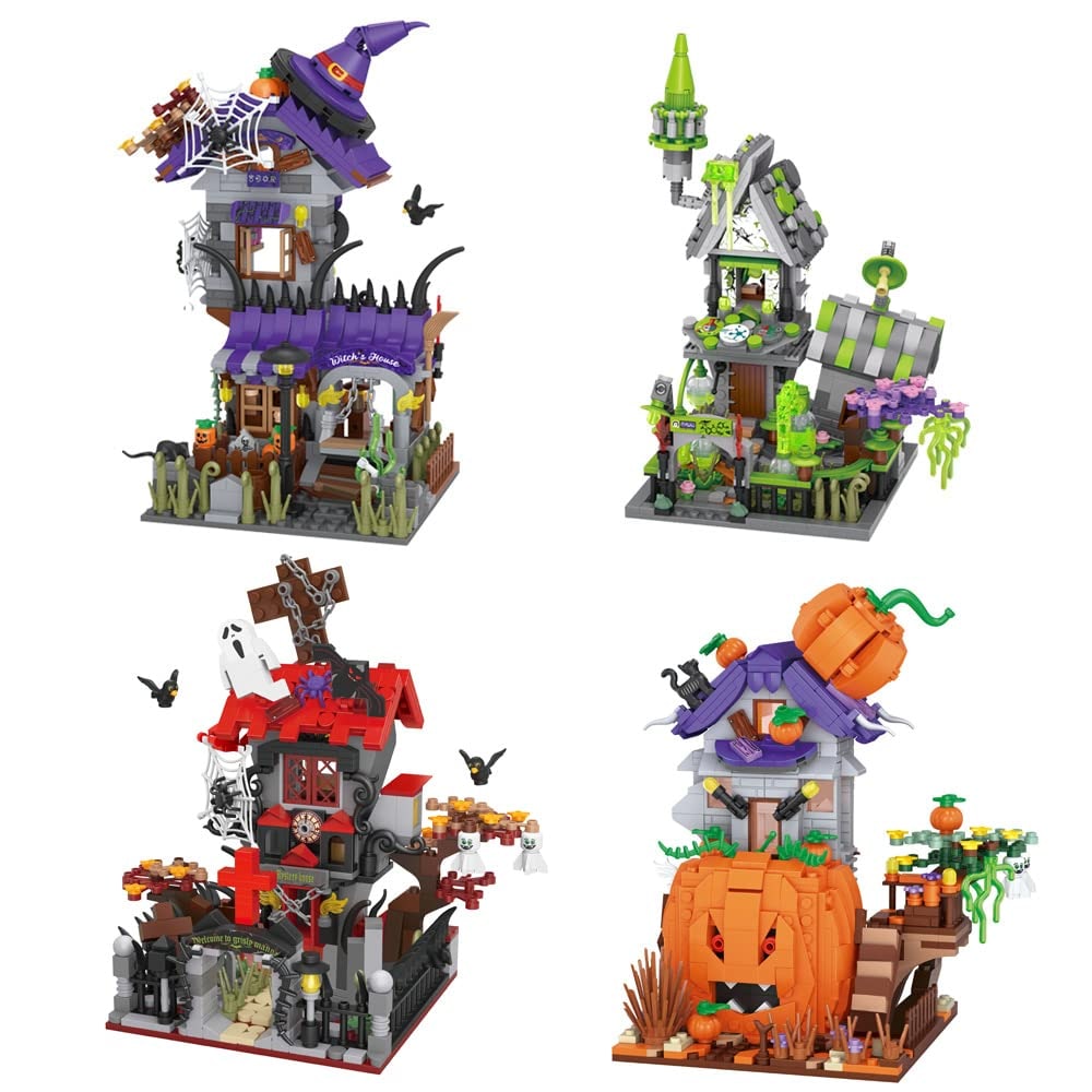 Kids' Halloween Building Blocks Magnetic Tiles Toy Set with Pumpkin House and Spooky Figures - Image 5