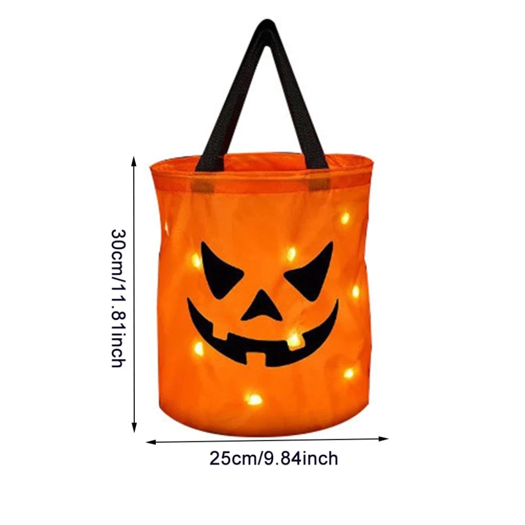 Kids' Halloween Candy Bag and Trick or Treat Reusable with LED Pumpkin Lights and Handles for Party Favor - Image 4
