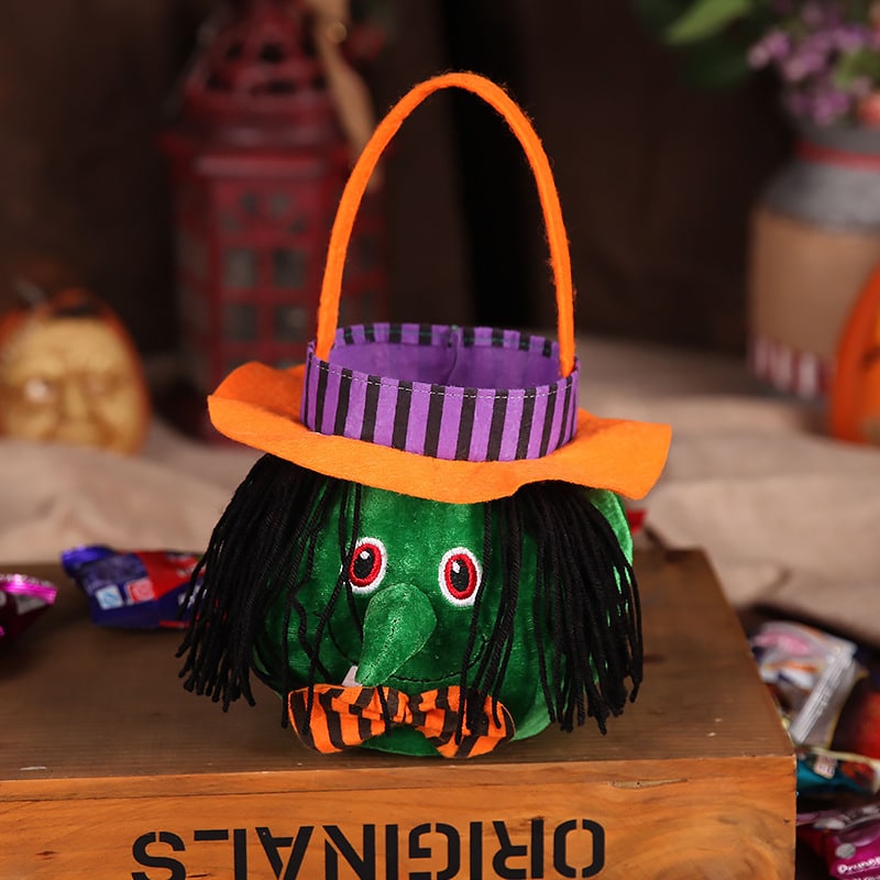 Kids' Halloween Candy Bag and Trick or Treat with Plush Velour Character Design and Felt Handle - Image 3