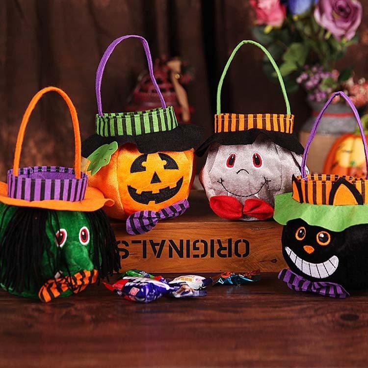 Kids' Halloween Candy Bag and Trick or Treat with Plush Velour Character Design and Felt Handle - Image 4
