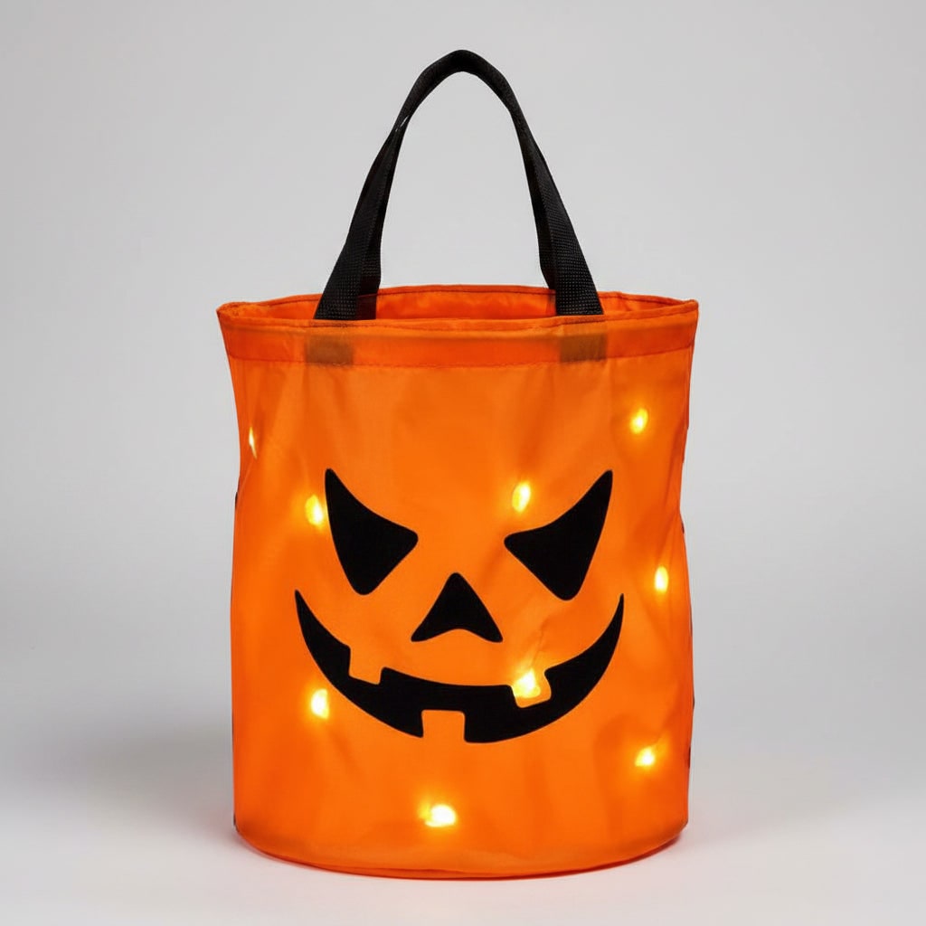 Kids' Halloween Candy Bag Bucket for Trick or Treat with LED Light Up Pumpkin Design - Image 1