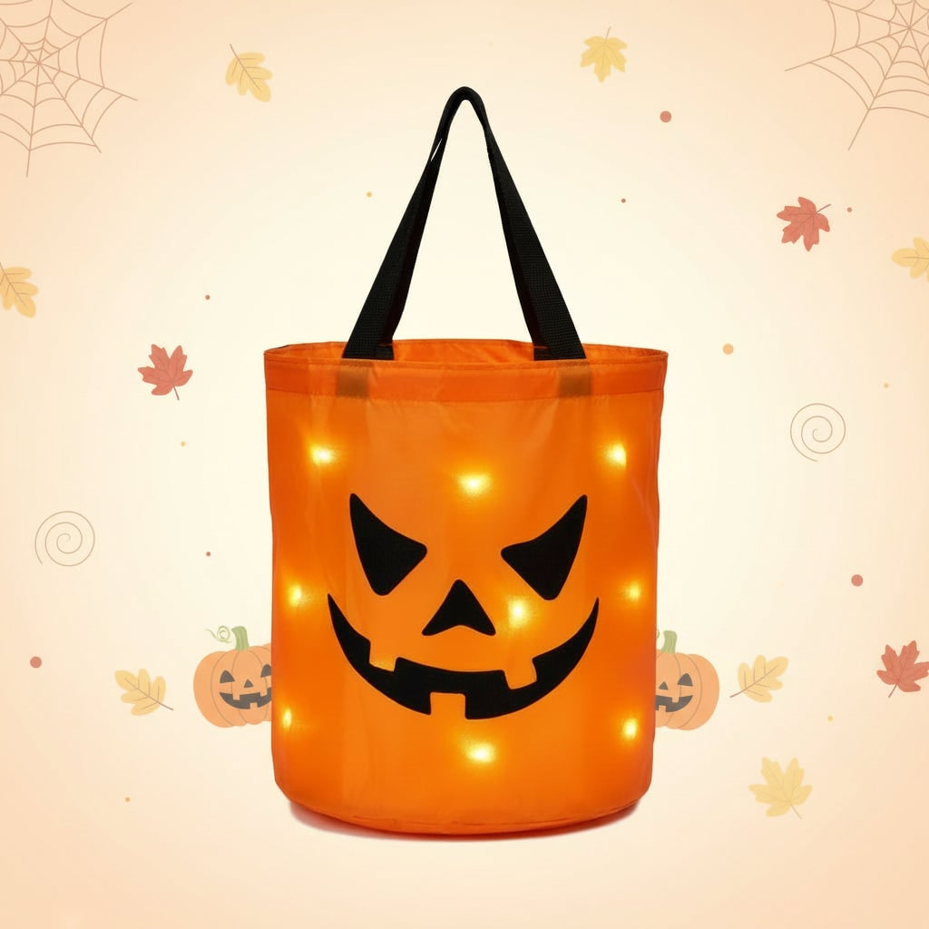Kids' Halloween Candy Bag Bucket for Trick or Treat with LED Light Up Pumpkin Design - Image 5