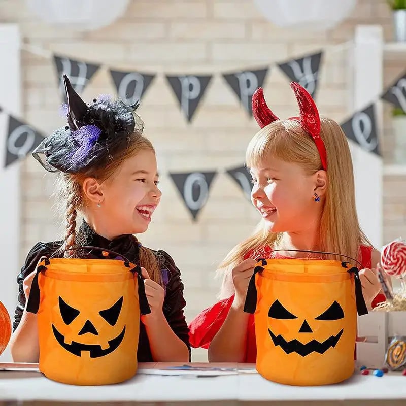 Kids' Halloween Candy Bucket and Bag with LED Light-Up Jack-O'-Lantern Pumpkin Pail for Trick or Treat - Image 4