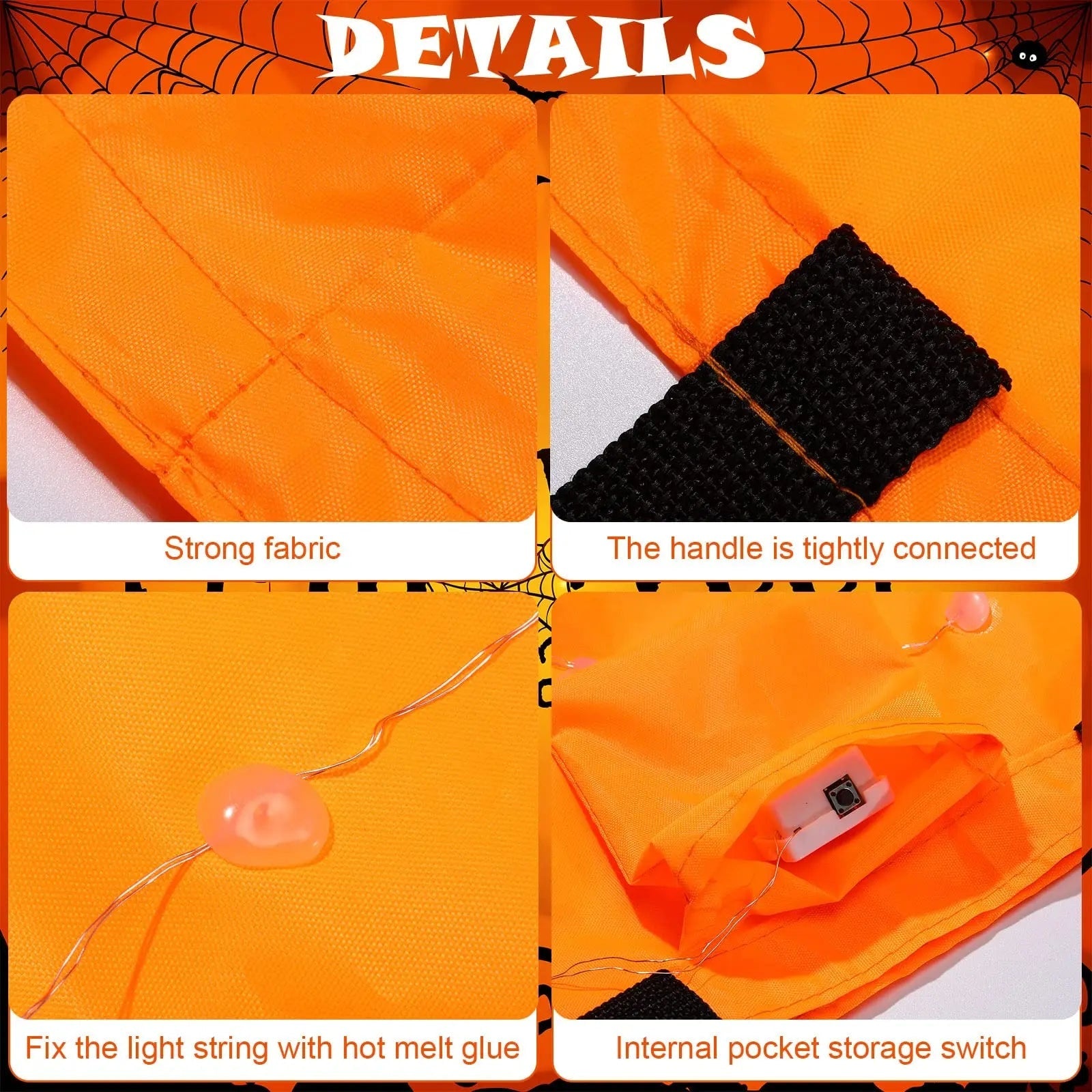 Kids' Halloween Candy Bucket and Bag with LED Light-Up Jack-O'-Lantern Pumpkin Pail for Trick or Treat - Image 5