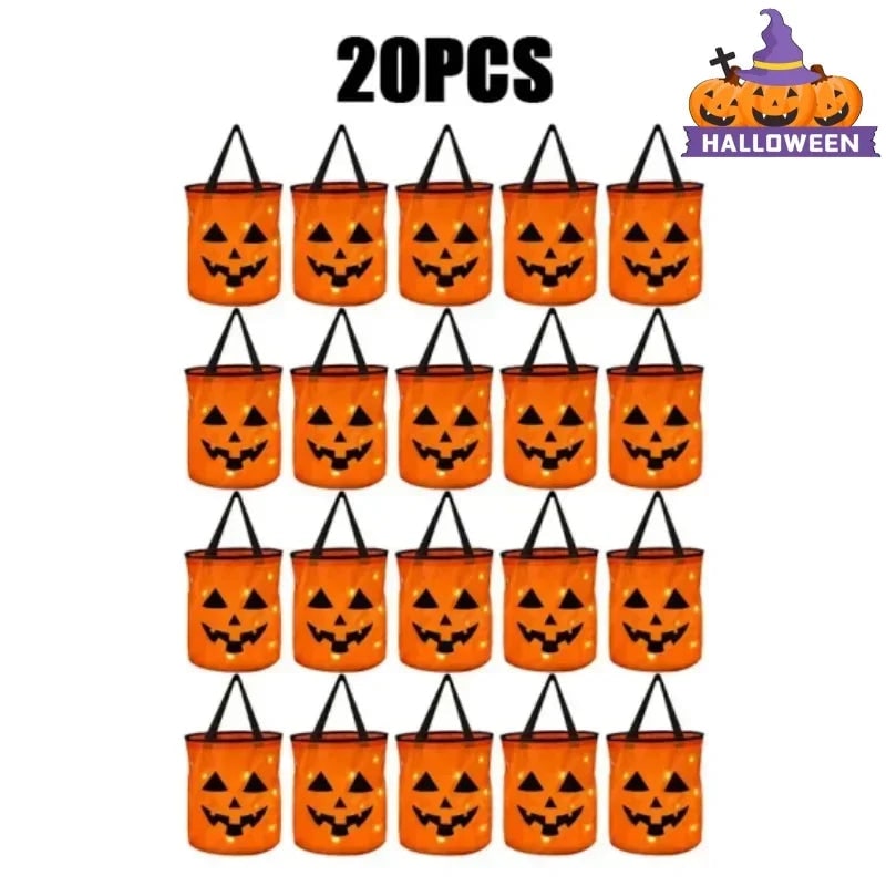 Kids' Halloween Candy Bucket and Bag with LED Light-Up Jack-O'-Lantern Pumpkin Pail for Trick or Treat - Image 8