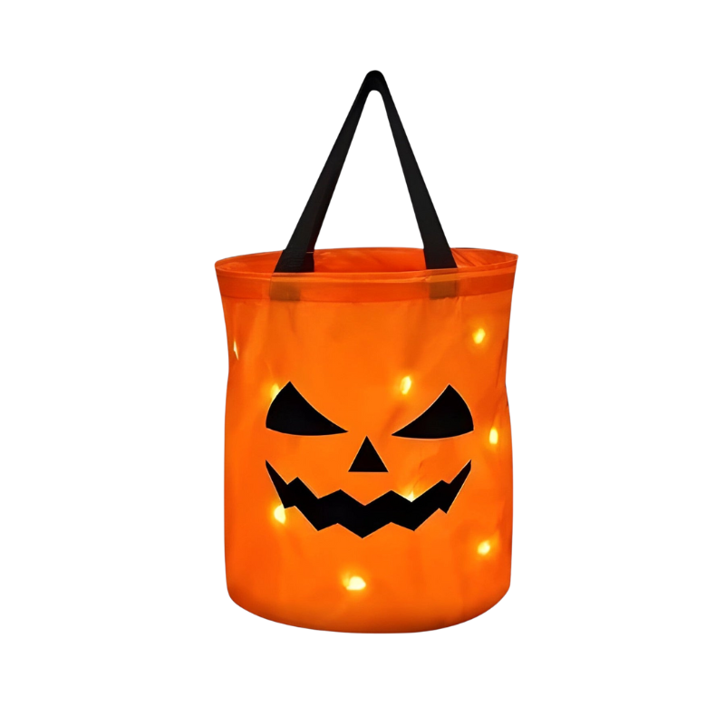 Kids' Halloween Candy Pumpkin Bucket with LED Lights and Handle for Trick or Treat Basket - Image 2
