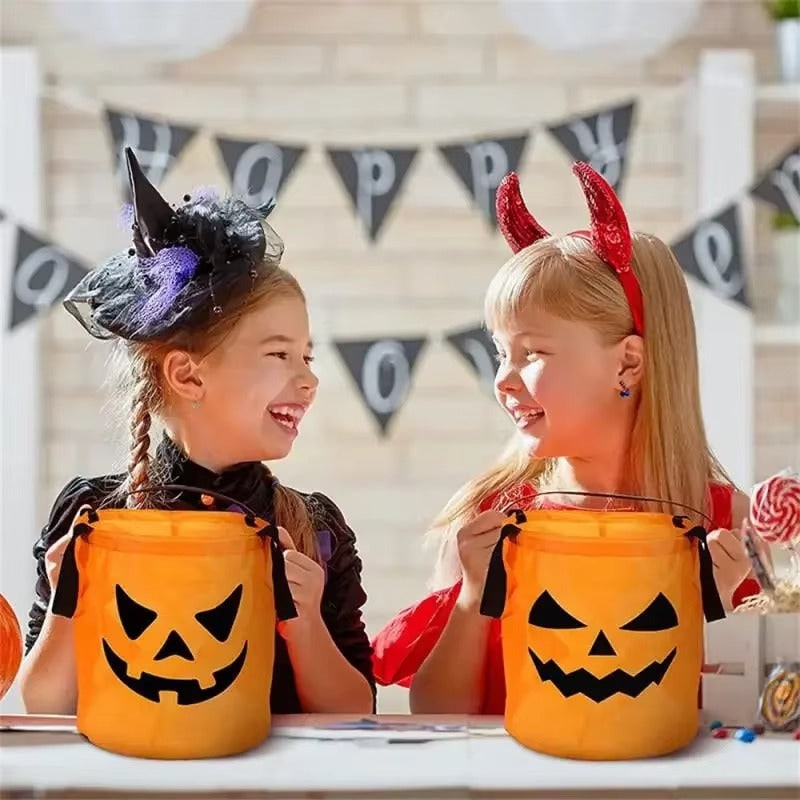 Kids' Halloween Candy Pumpkin Bucket with LED Lights and Handle for Trick or Treat Basket - Image 5