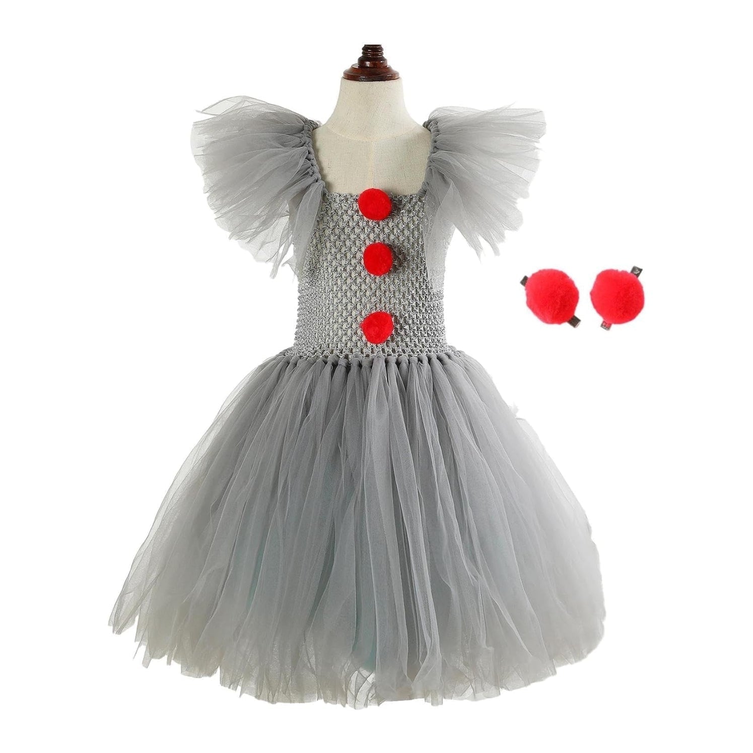 Kids' Halloween Clown Costume Outfit Female with Tutu Dress Hair Clips Gloves and Collar for Party - Image 3