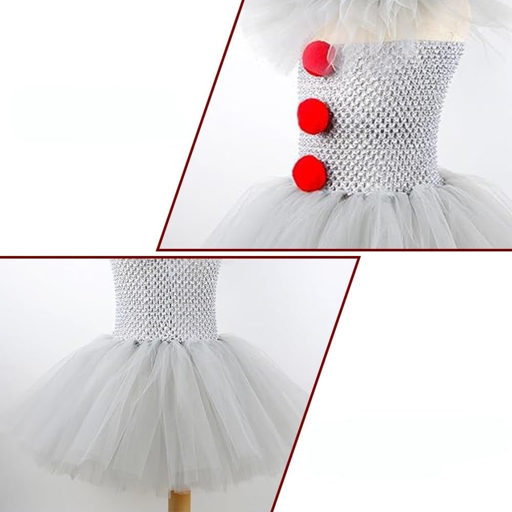 Kids' Halloween Clown Costume Outfit Female with Tutu Dress Hair Clips Gloves and Collar for Party - Image 5