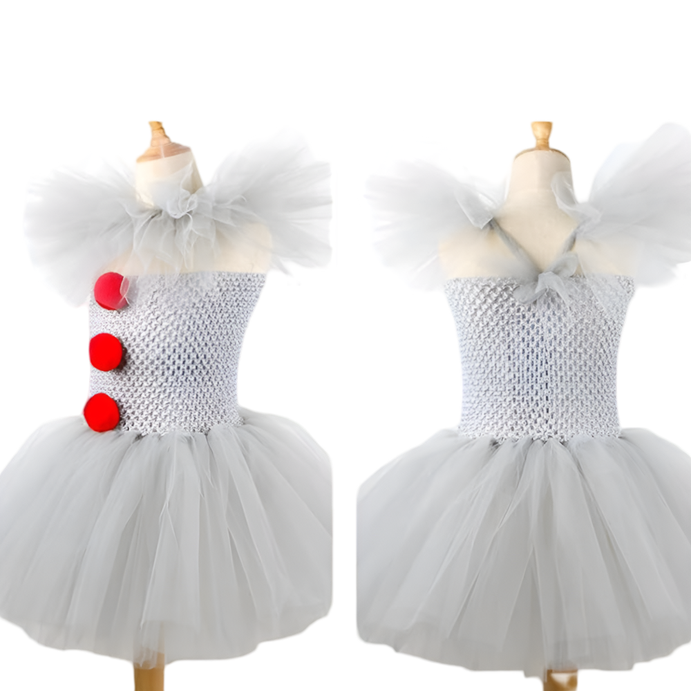 Kids' Halloween Clown Costume Outfit Female with Tutu Dress Hair Clips Gloves and Collar for Party - Image 6