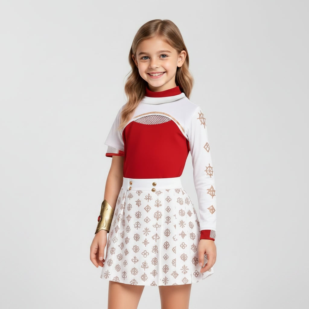 Kids' Halloween Cosplay Anime Costume with Red High-Neck Top Pleated Skirt Synthetic - Image 1