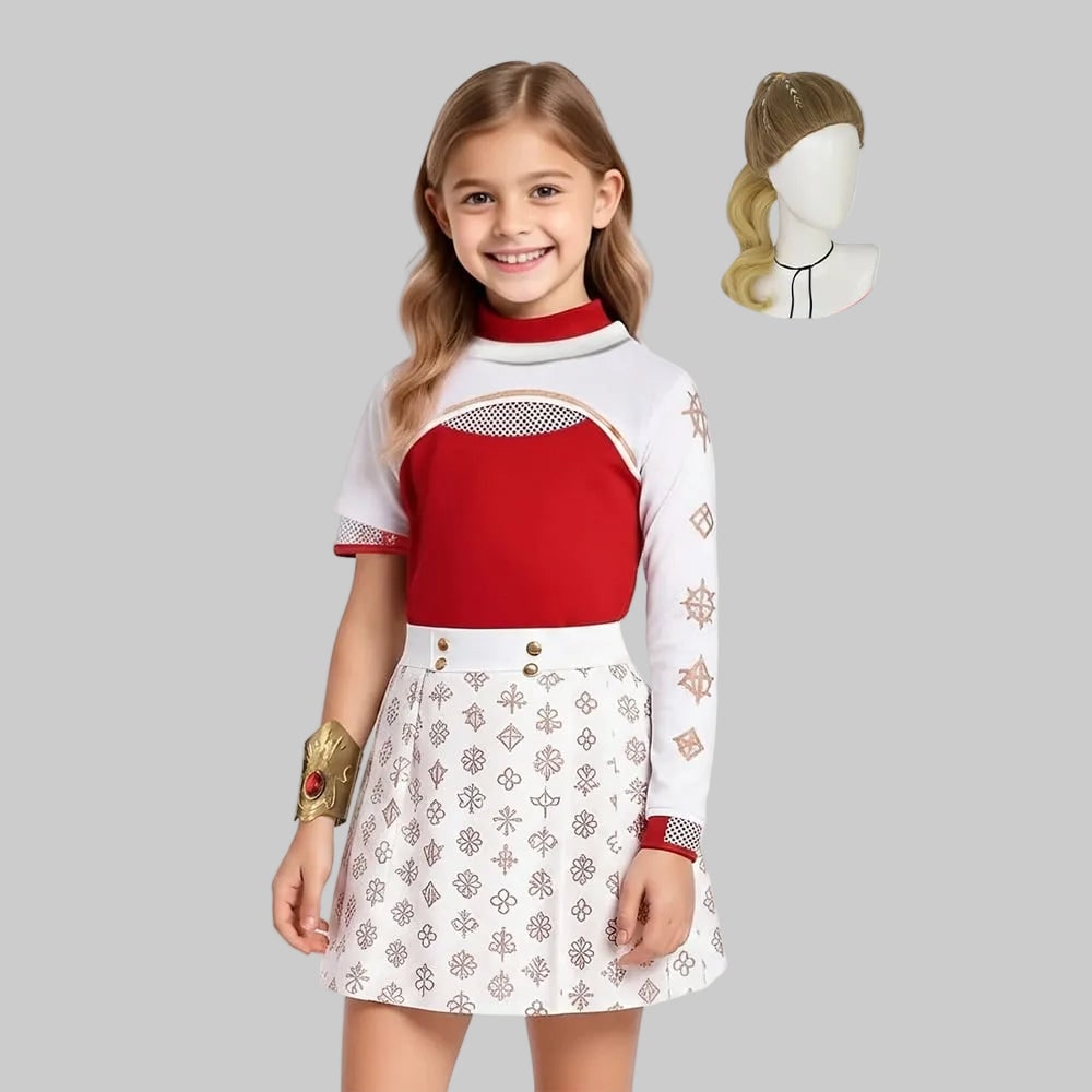 Kids' Halloween Cosplay Anime Costume with Red High-Neck Top Pleated Skirt Synthetic - Image 3