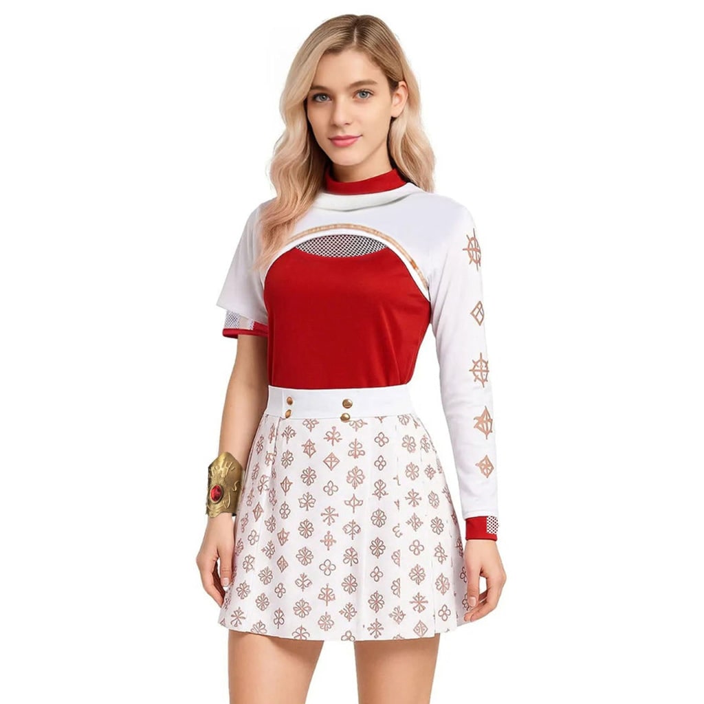 Kids' Halloween Cosplay Anime Costume with Red High-Neck Top Pleated Skirt Synthetic - Image 4
