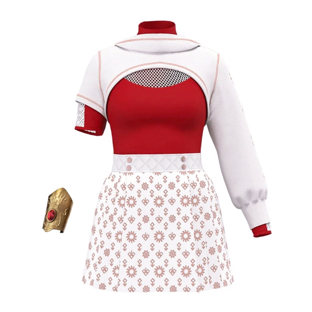Kids' Halloween Cosplay Anime Costume with Red High-Neck Top Pleated Skirt Synthetic - Image 5
