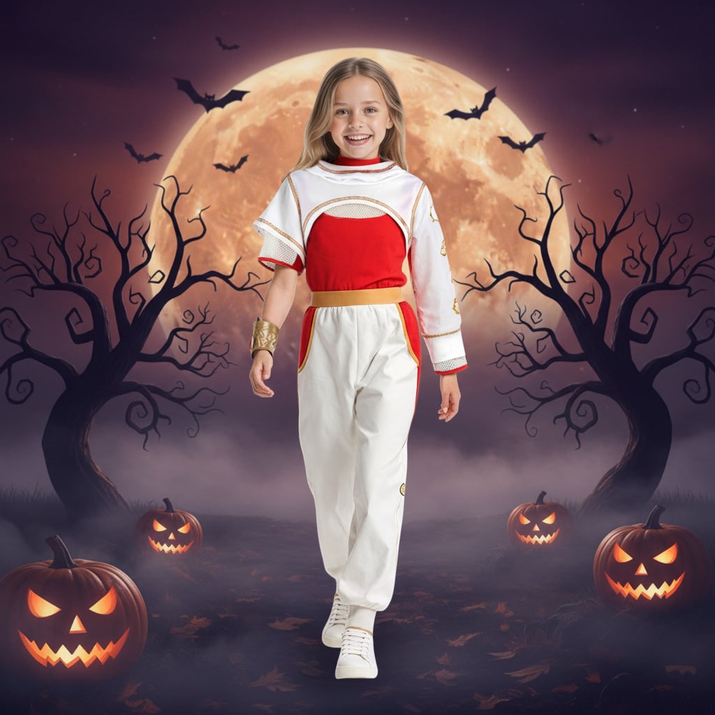 Kids' Halloween Cosplay Costume Jumpsuit with Asymmetrical Sleeves Gold Wrist Cuff Blonde - Image 1