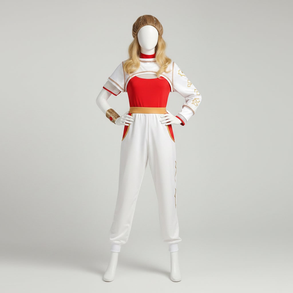 Kids' Halloween Cosplay Costume Jumpsuit with Asymmetrical Sleeves Gold Wrist Cuff Blonde - Image 3