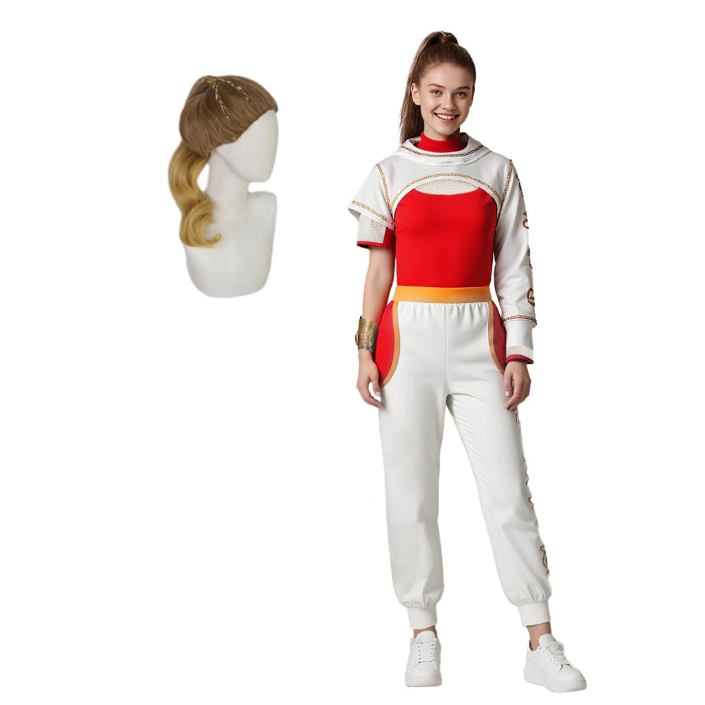 Kids' Halloween Cosplay Costume Jumpsuit with Asymmetrical Sleeves Gold Wrist Cuff Blonde - Image 4
