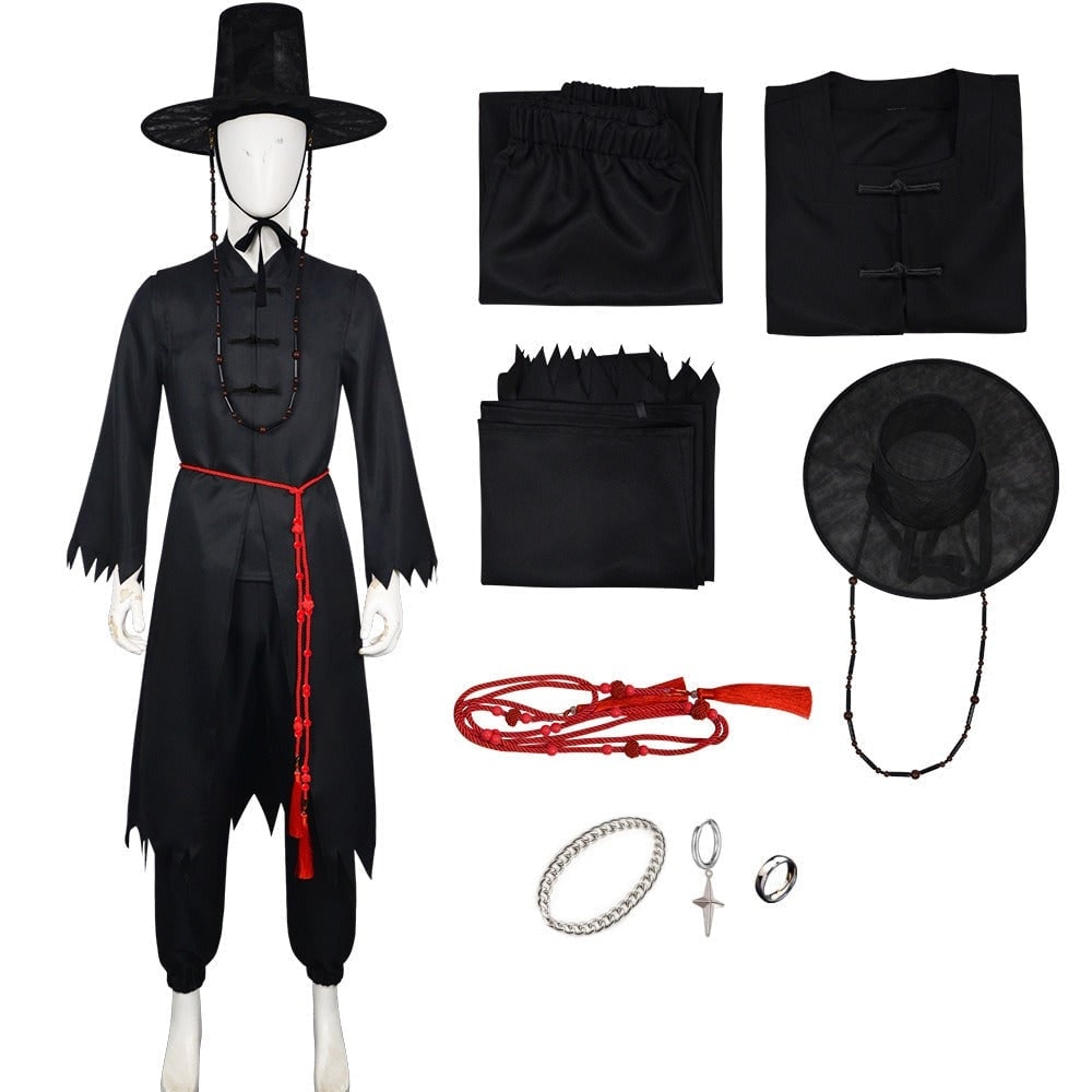 Kids' Halloween Cosplay Costume Korean Traditional Hanbok with Hat Accessories and Silver Chain Details - Image 11