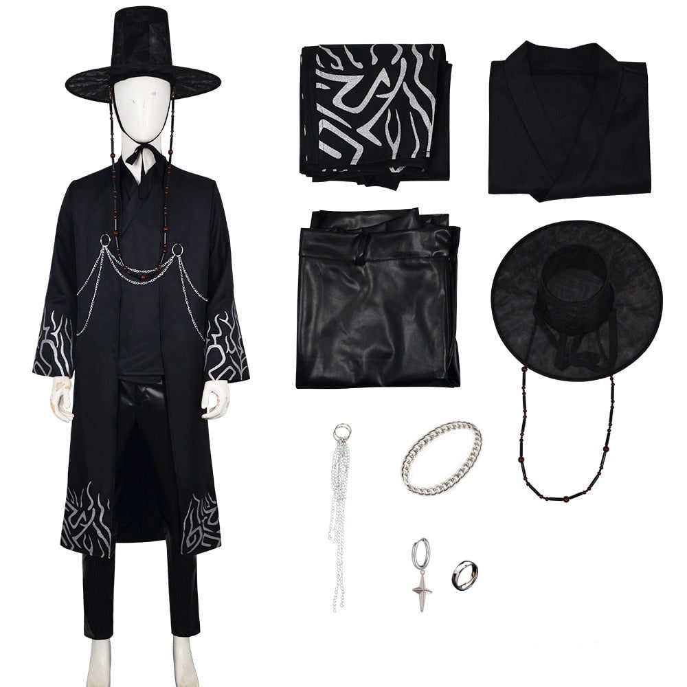 Kids' Halloween Cosplay Costume Korean Traditional Hanbok with Hat Accessories and Silver Chain Details - Image 5