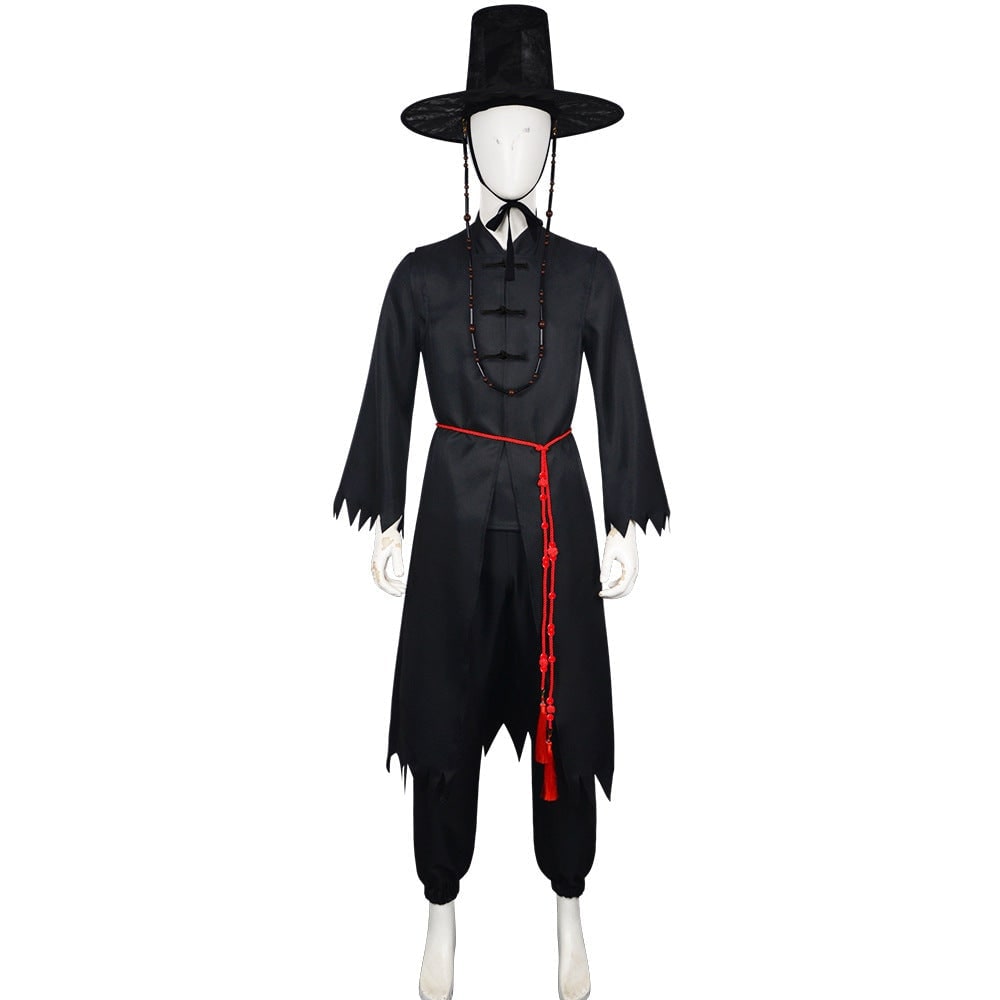 Kids' Halloween Cosplay Costume Korean Traditional Hanbok with Hat Accessories and Silver Chain Details - Image 9